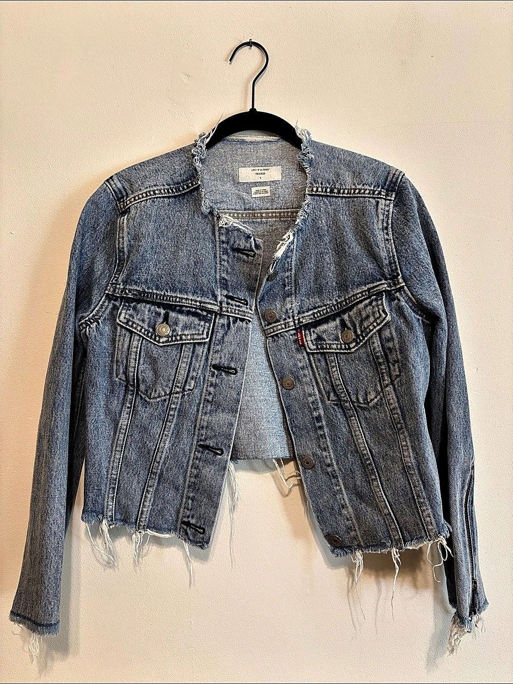 Levi's Altered Zip Trucker Jacket Cropped Denim Size Small